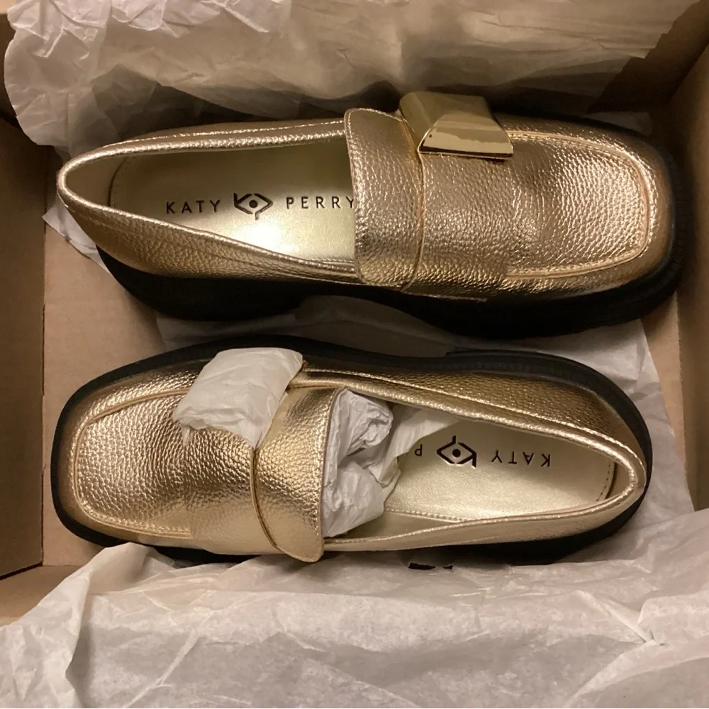 Katy Perry Geli Combat Loafers Gold Metallic 7.5 Med